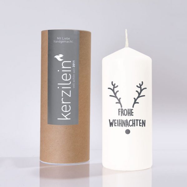 Kerzilein - Flamme "Frohe Weihnachten mit Geweih" weiß/anthrazit